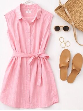 Banana Republic Pink Striped Shirt Dress | Large | Belted Summer Casual